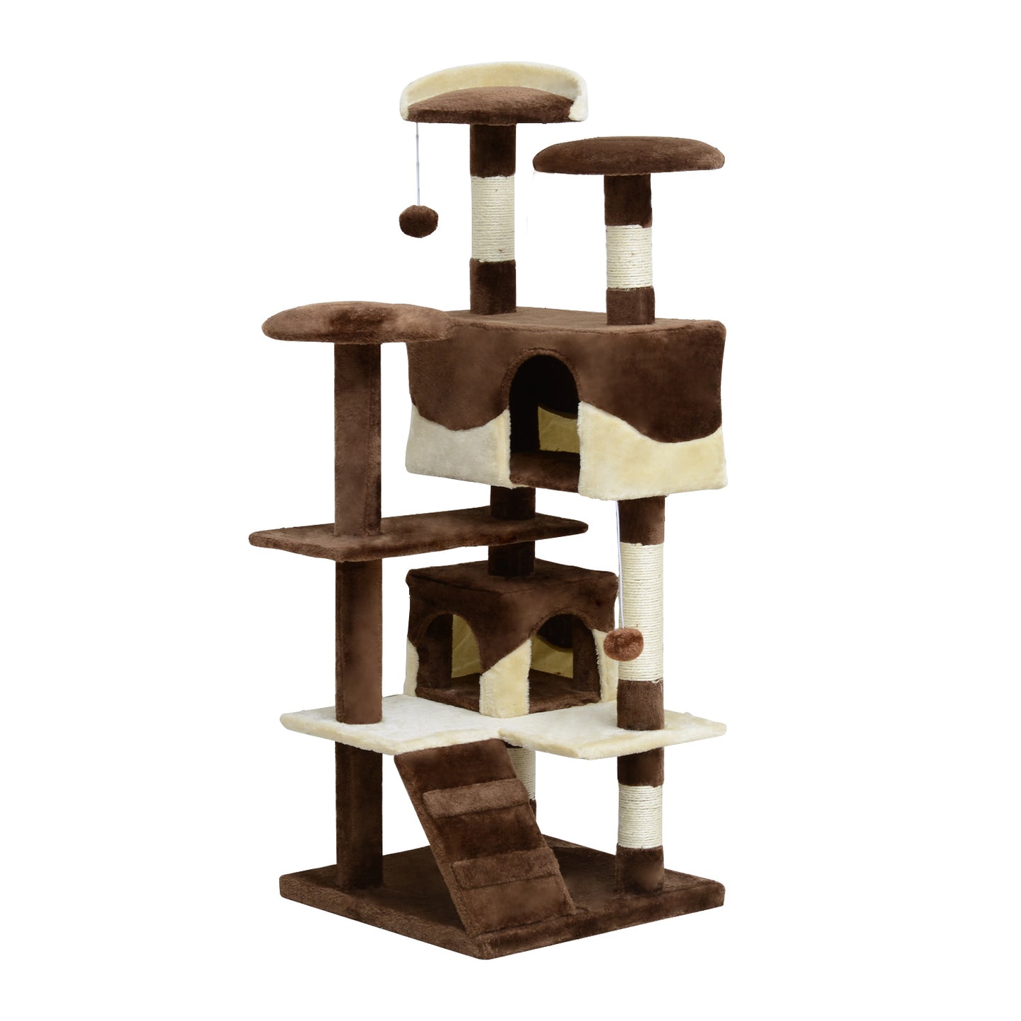 53" Cat Tree with Scratching Post, Large Multi-Level Kitten Playhouse