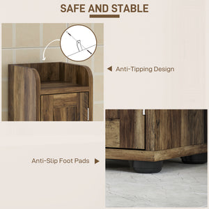Meuble de salle de bain étroit, haut avec portes de grange, tiroir et étagères réglables, aspect bois brun