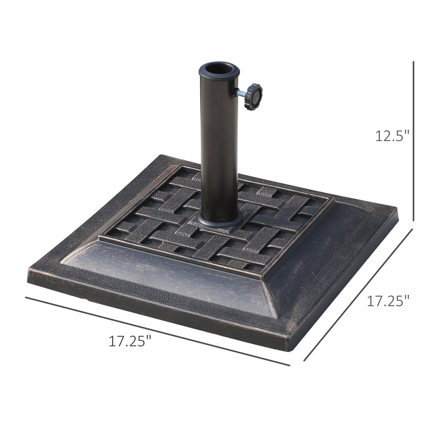 Support de parasol de patio en résine 20 lb avec base revêtue et poteau carré, Bronze