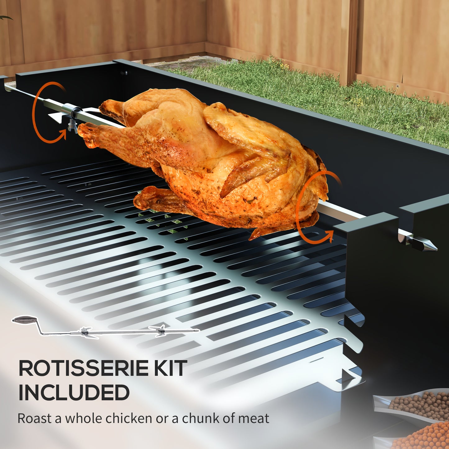 BBQ Charcoal Rotisserie, 3-Tier Cooking Grate, Storage Shelves, Stainless Steel