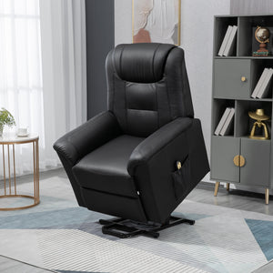 Fauteuil releveur électrique inclinable en cuir synthétique avec repose-pieds et télécommande, noir