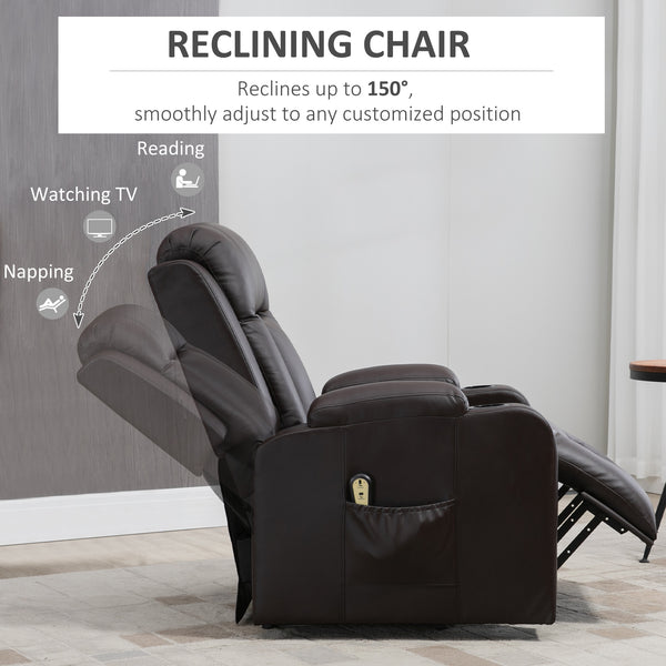 Fauteuil releveur électrique en cuir synthétique avec repose-pieds, marron