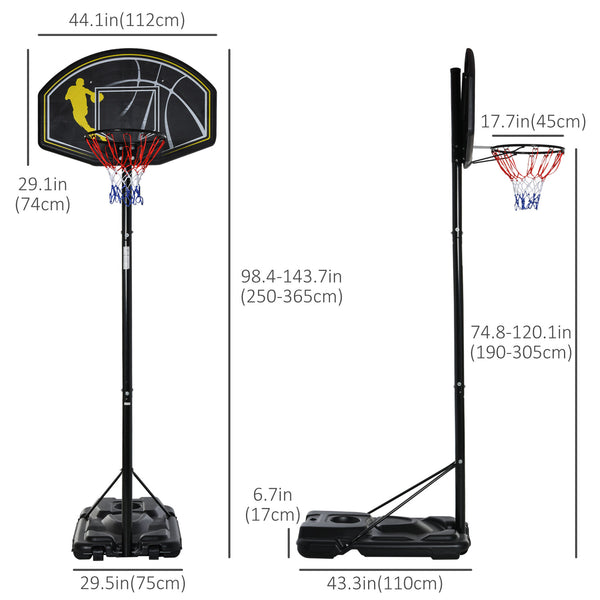 Panier de basket-ball portable réglable de 6,5 à 10 pieds