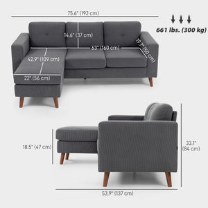 Canapé sectionnel avec méridienne convertible, gris foncé