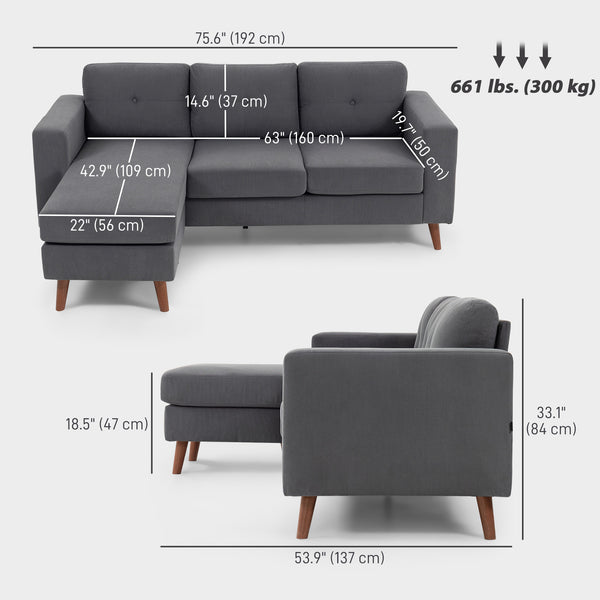 Canapé sectionnel avec méridienne convertible, gris foncé
