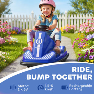 6V Bumper Car, 360 Degree Rotation, Dual Motor, Music, Blue