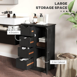Meuble de rangement de salle de bain avec étagère réglable et 4 tiroirs, noir
