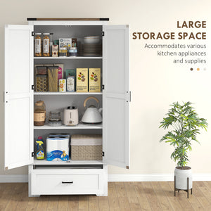 Country style pantry cabinet with 2 doors, drawer and adjustable shelves, white