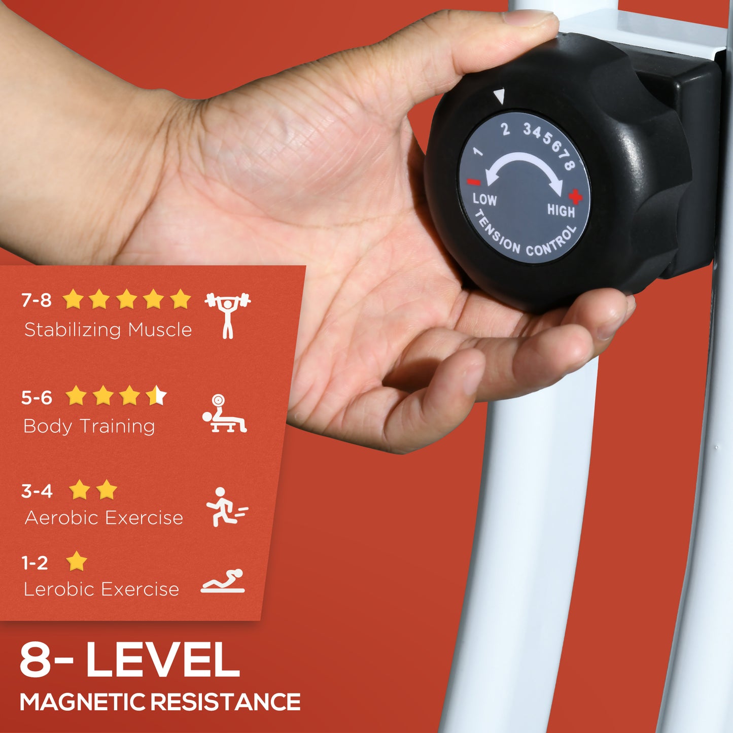 Vélo d'appartement pliable et silencieux avec résistance magnétique à 8 niveaux, capteur de pouls, roues et écran LCD, rouge