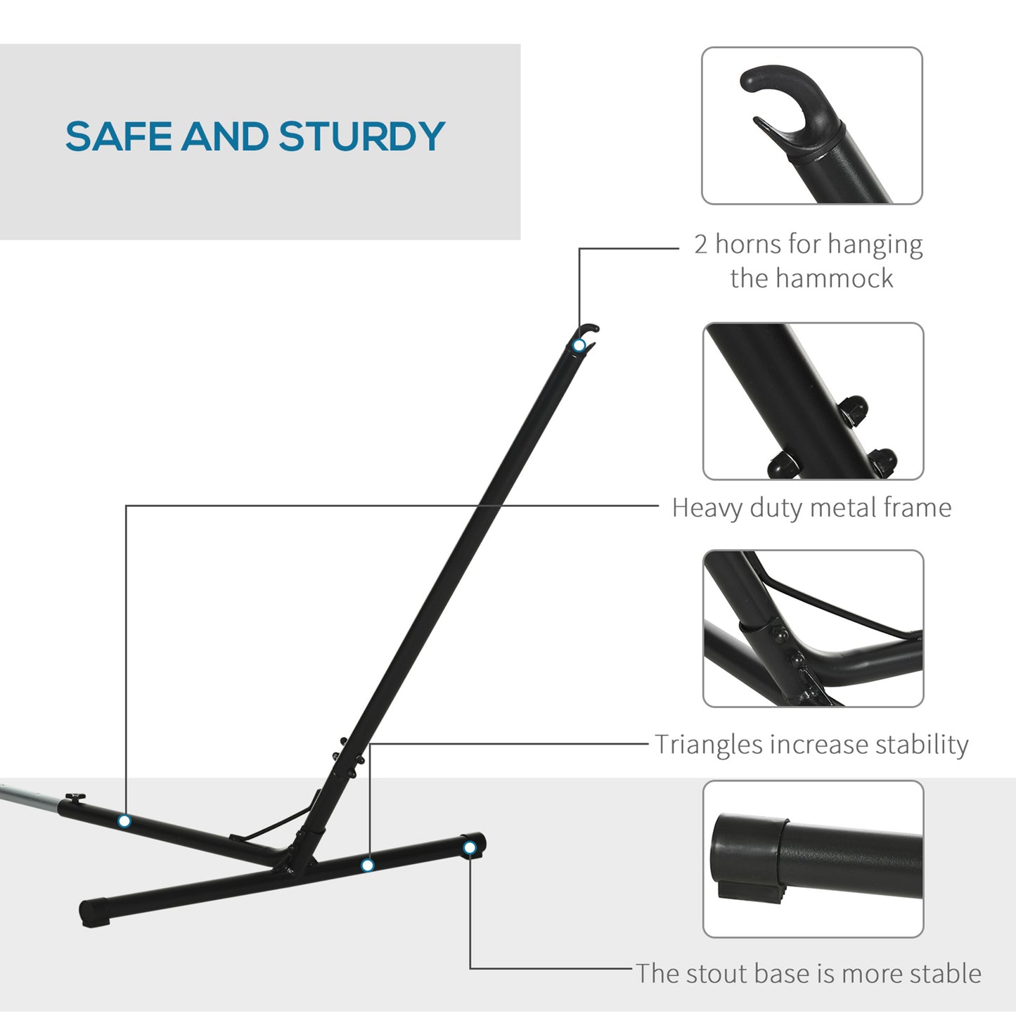 Adjustable Hammock Stand, Fits 3-4m Hammocks, Holds up to 120kg, Black