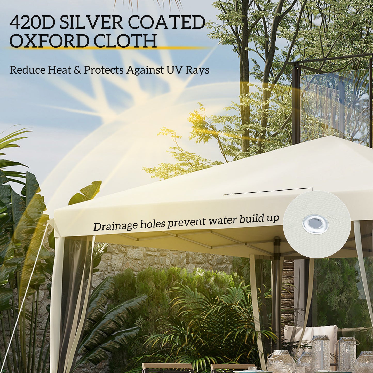 Gazebo pliant 10' x 10' avec filet latéral amovible et sac de transport, beige