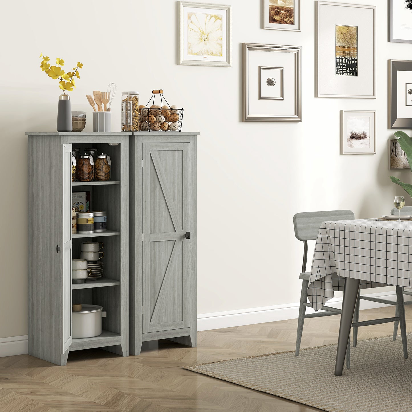 HOMCOM 48" Storage Cabinet with Barn Door, Adjustable Shelves, Gray Wood Grain