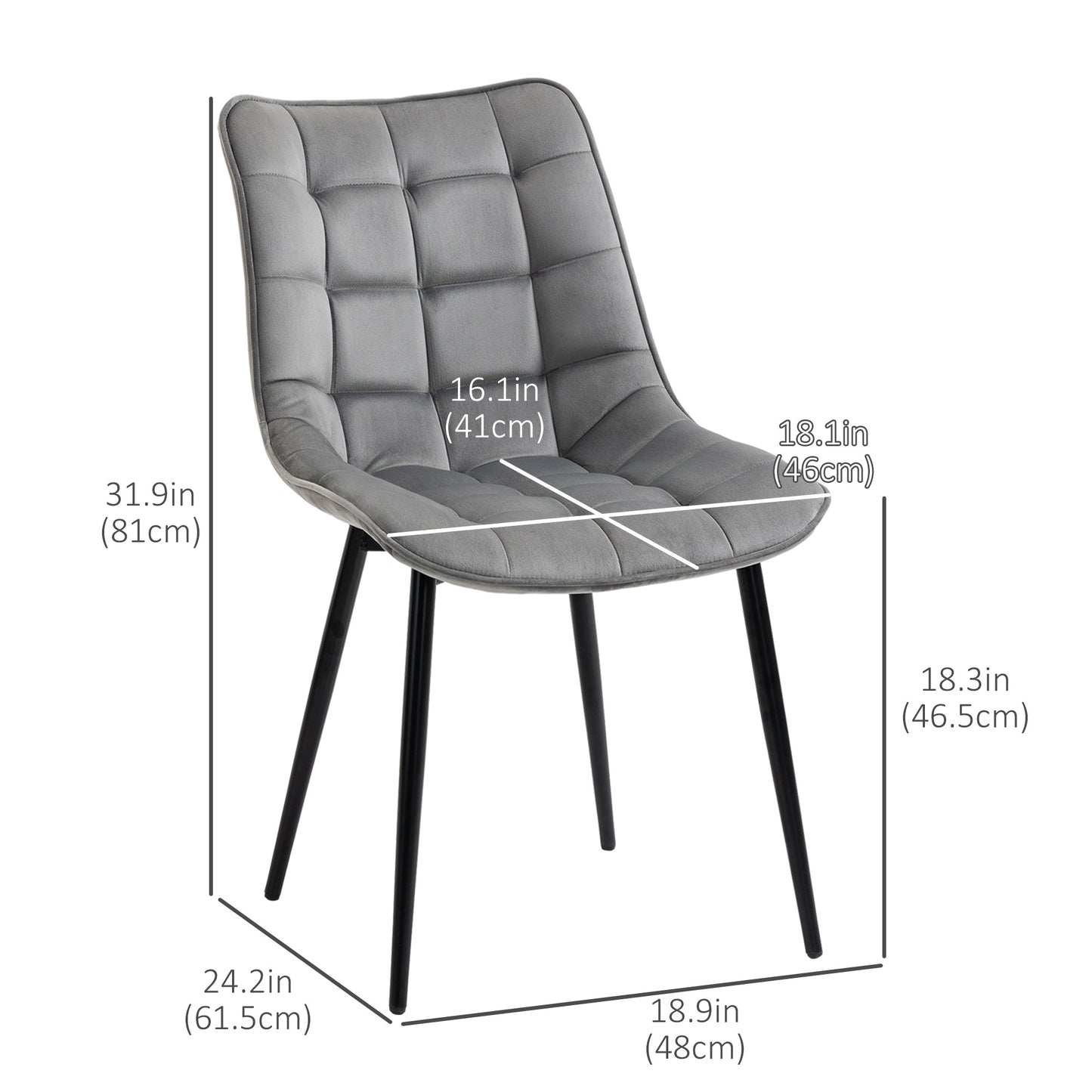 Lot de 2 chaises de salle à manger rembourrées, gris