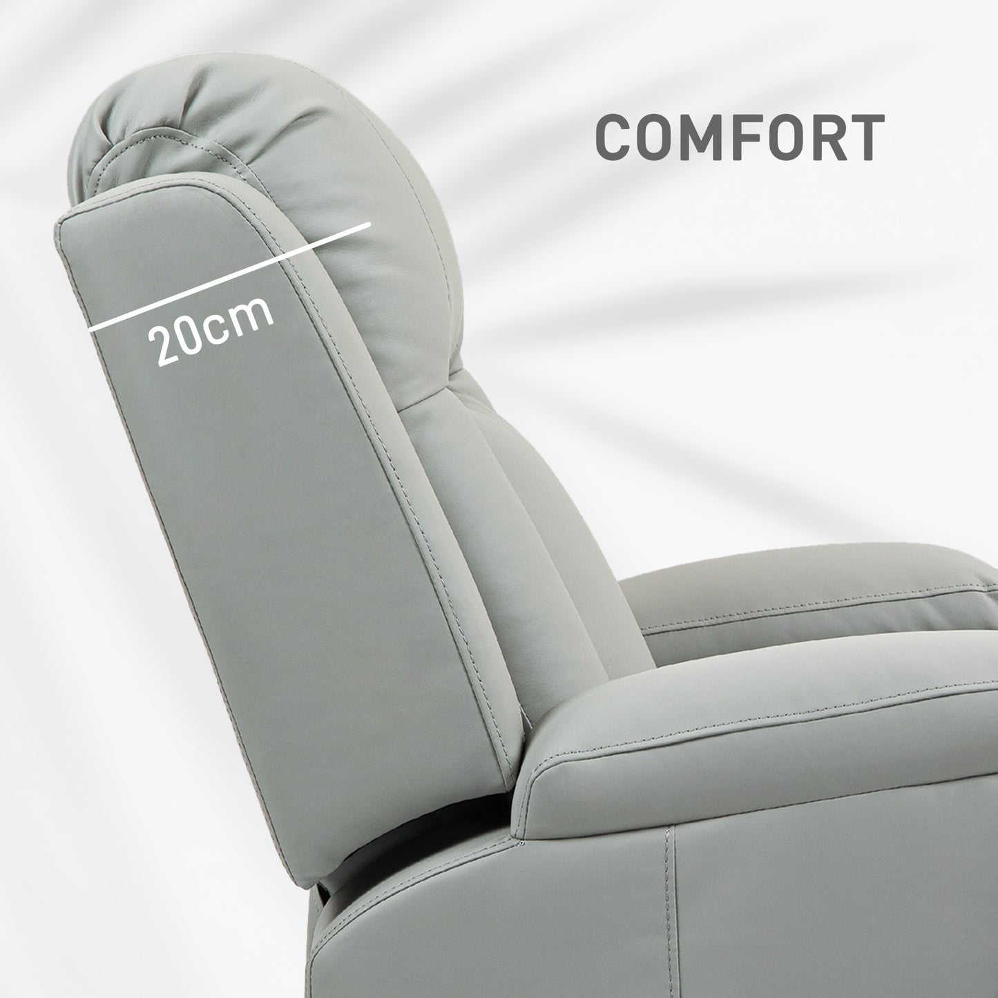 Fauteuil inclinable avec 8 vibrations, fauteuil inclinable rembourré en cuir PU avec assise large, porte-gobelets, bascule, gris clair