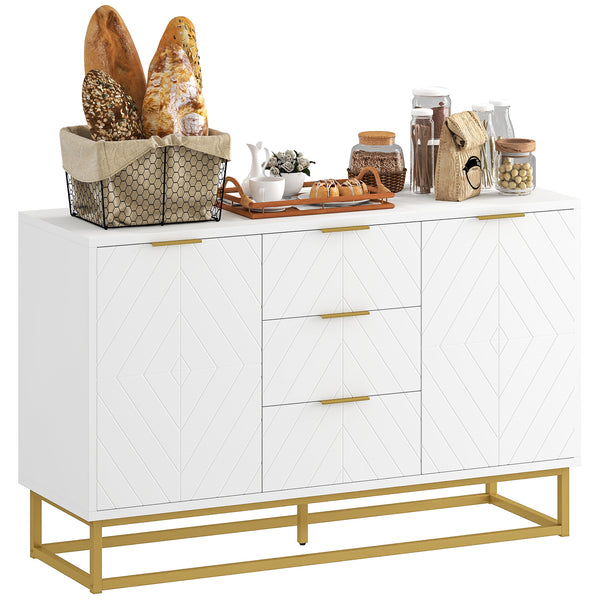 Meuble de rangement avec portes, étagères réglables, pieds en métal, blanc