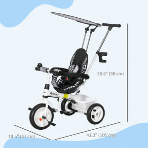 Tricycle pour enfants 6 en 1 avec guidon et auvent amovibles, blanc
