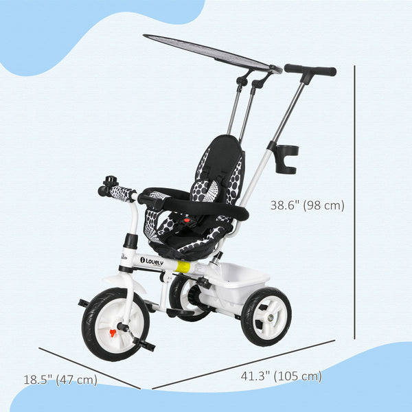 Tricycle pour enfants 6 en 1 avec guidon et auvent amovibles, blanc