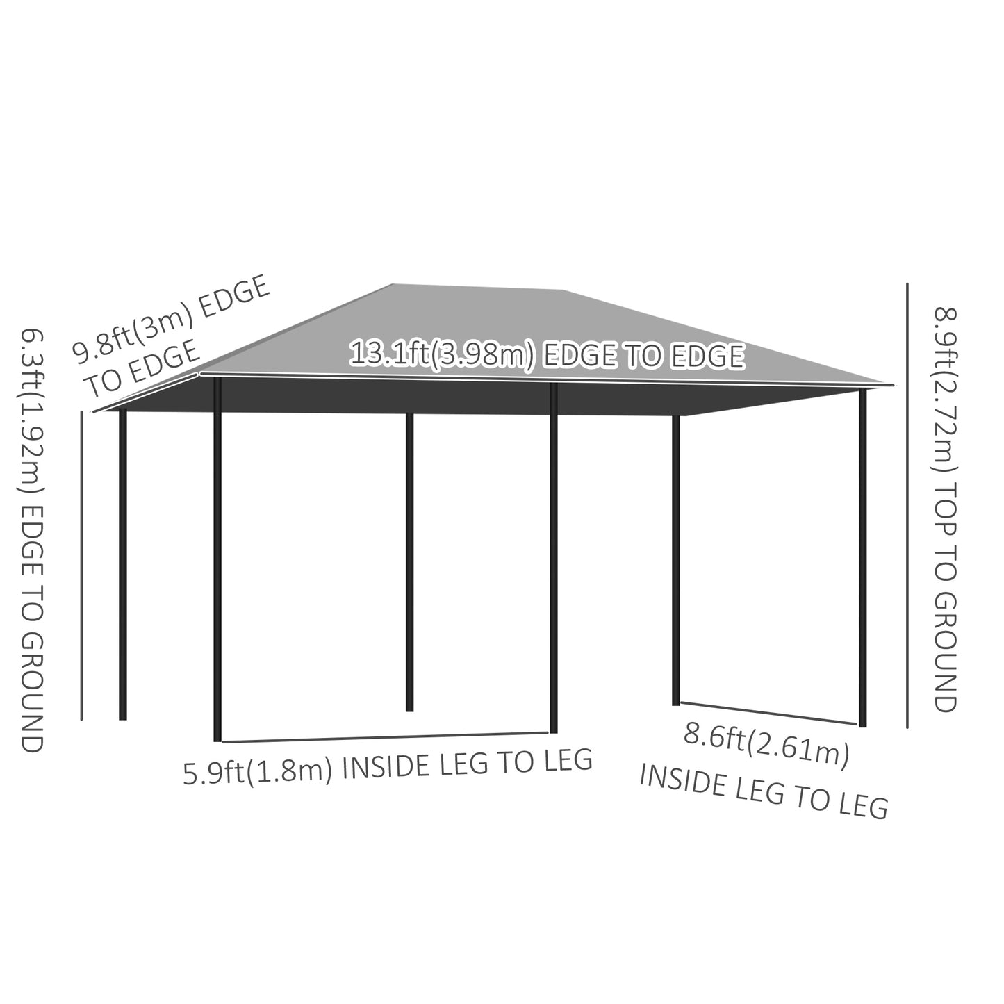Gazebo 13' x 10' en acier à toit souple avec 6 rideaux amovibles et trous de drainage, gris