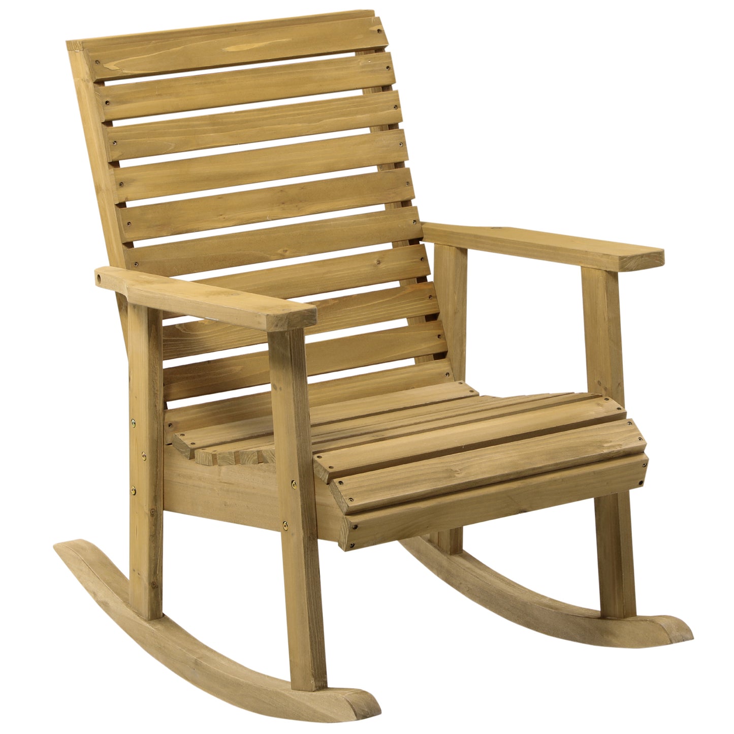 Fauteuil à bascule en bois, structure à lattes avec accoudoirs, pour l'extérieur et l'intérieur, marron clair