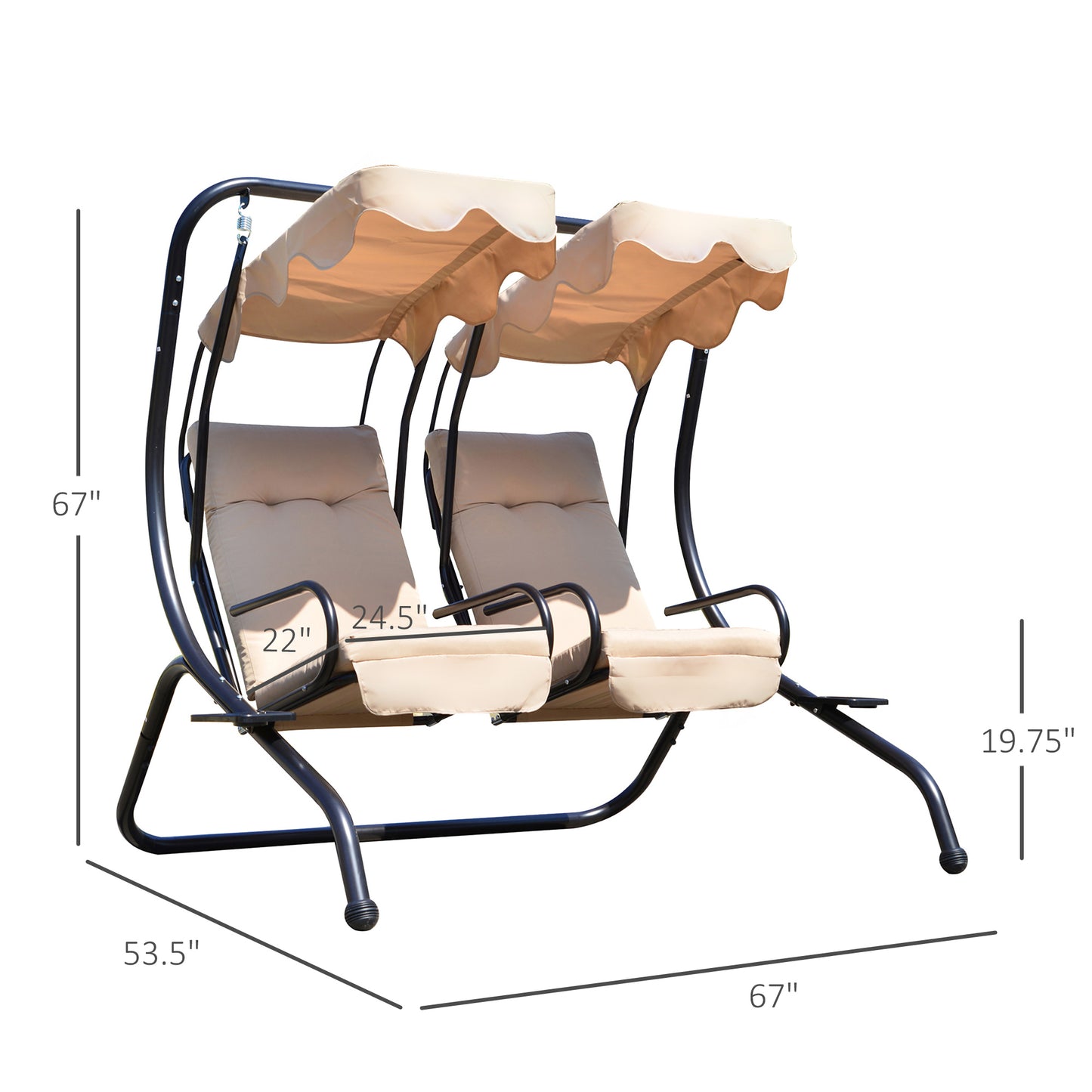 Deluxe Outdoor Metal Swing 2 Seater Separate with Canopy and Cushions - Beige