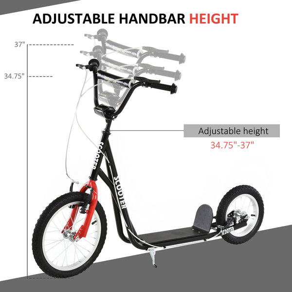 Trottinette avec guidon réglable et roue gonflable en caoutchouc de 16 pouces, noire