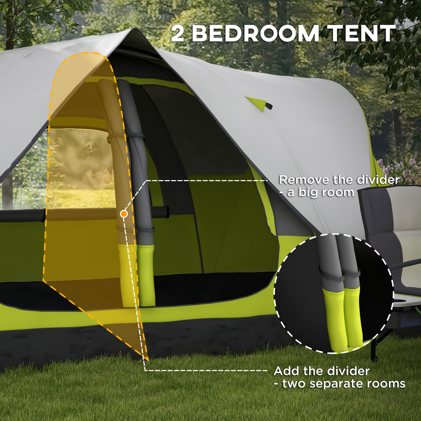 Tente de camping pour 6 à 8 personnes avec double toit imperméable de 2 000 mm et sac de transport, verte