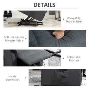 Fauteuil releveur électrique inclinable avec télécommande et poche latérale, gris