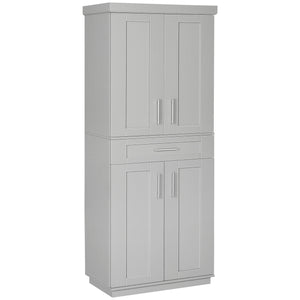 Garde-manger de 72 pouces avec 4 portes, tiroir et 3 étagères réglables, gris