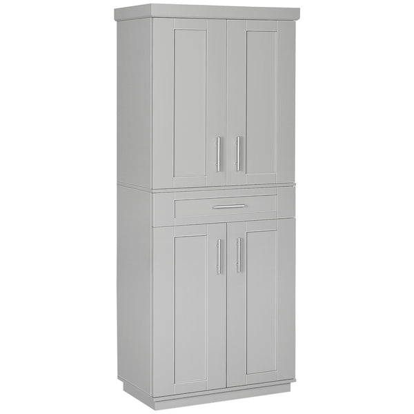 Garde-manger de 72 pouces avec 4 portes, tiroir et 3 étagères réglables, gris