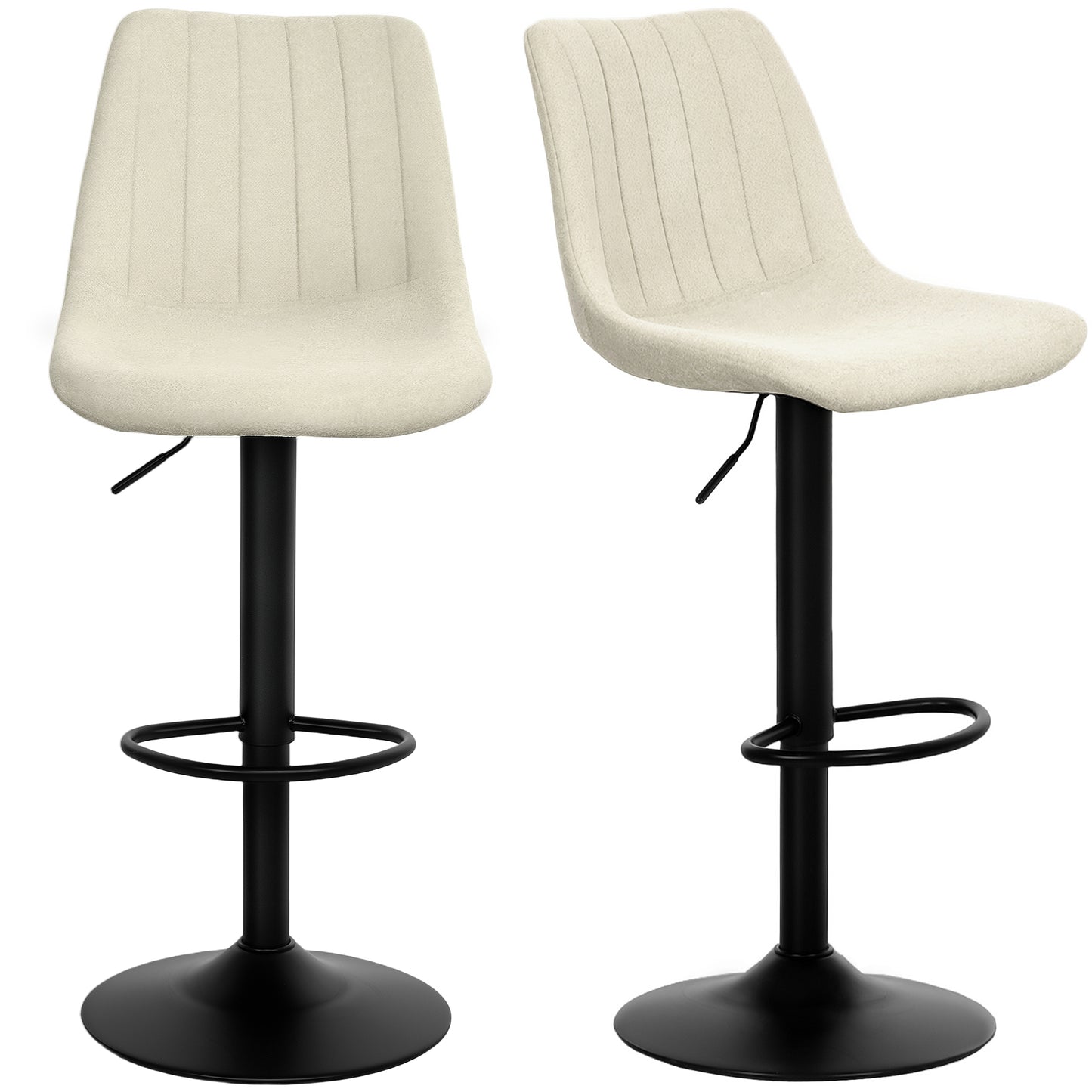 Set of 2 Adjustable Swivel Bar Stools with Backrest and Footrest, Beige