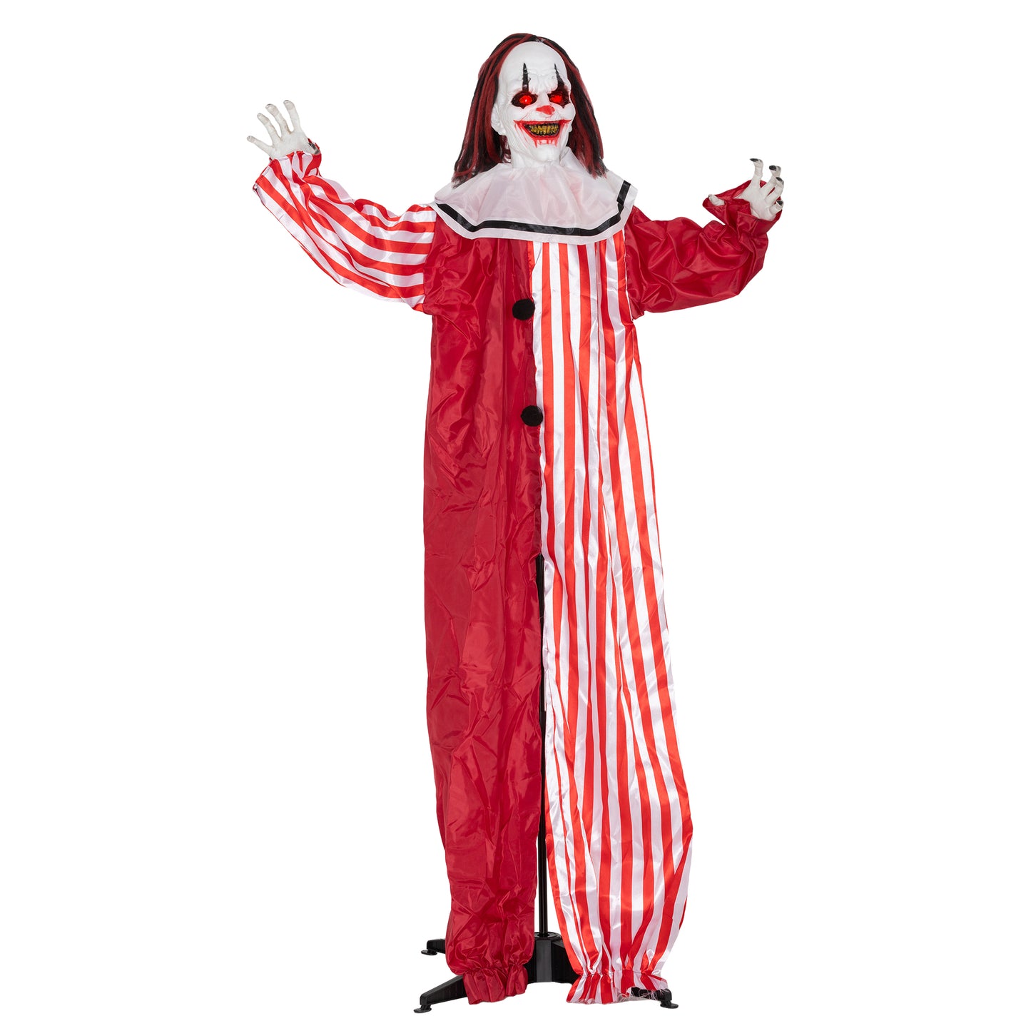 Clown animé grandeur nature pour Halloween, yeux rouges lumineux, activées par le son, fonctionne sur piles