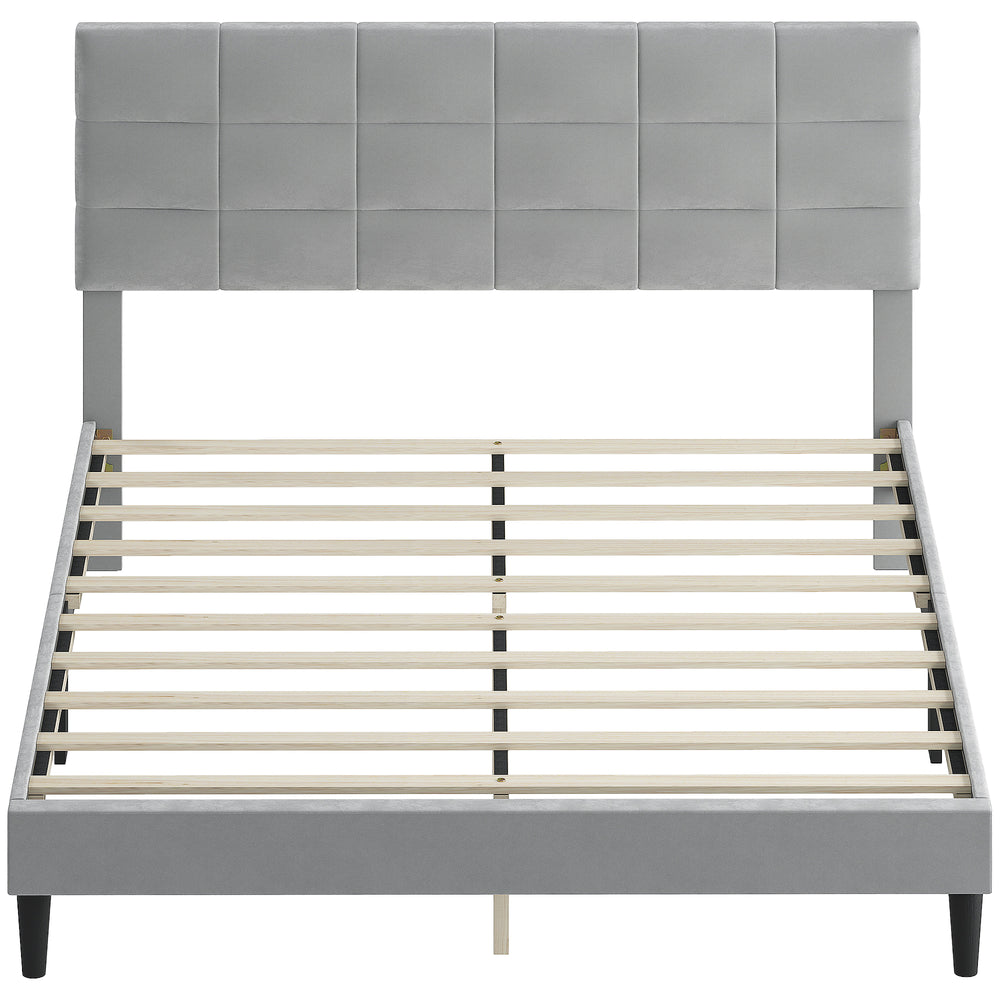 Base de lit Queen Size avec tête de lit rembourrée, gris