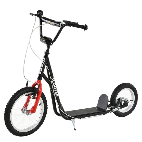 Trottinette avec guidon réglable et roue gonflable en caoutchouc de 16 pouces, noire