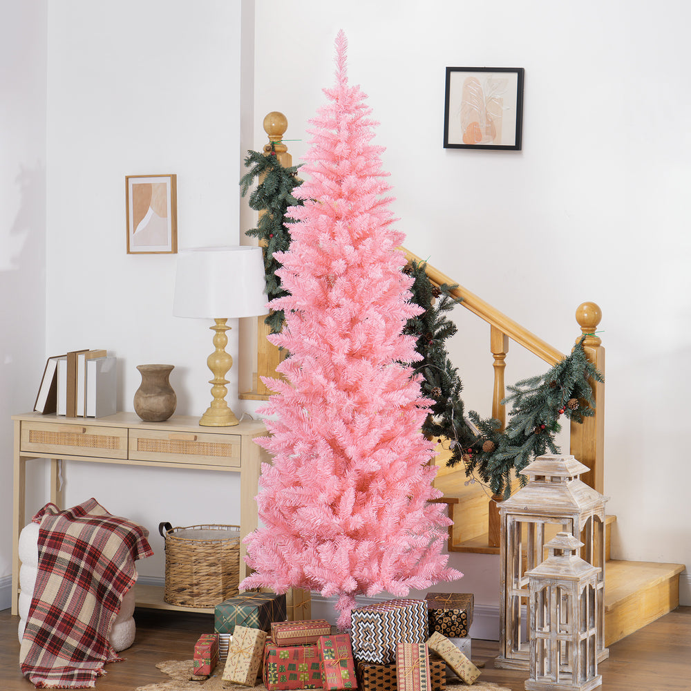 Sapin de Noël artificiel rose de 7 pieds de haut avec 687 branches et base en acier