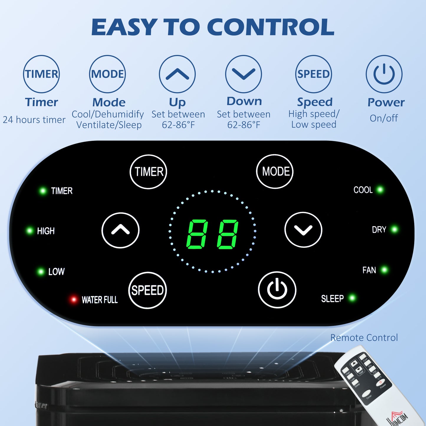 Climatiseur portatif 8 000 BTU avec refroidissement, déshumidificateur, télécommande
