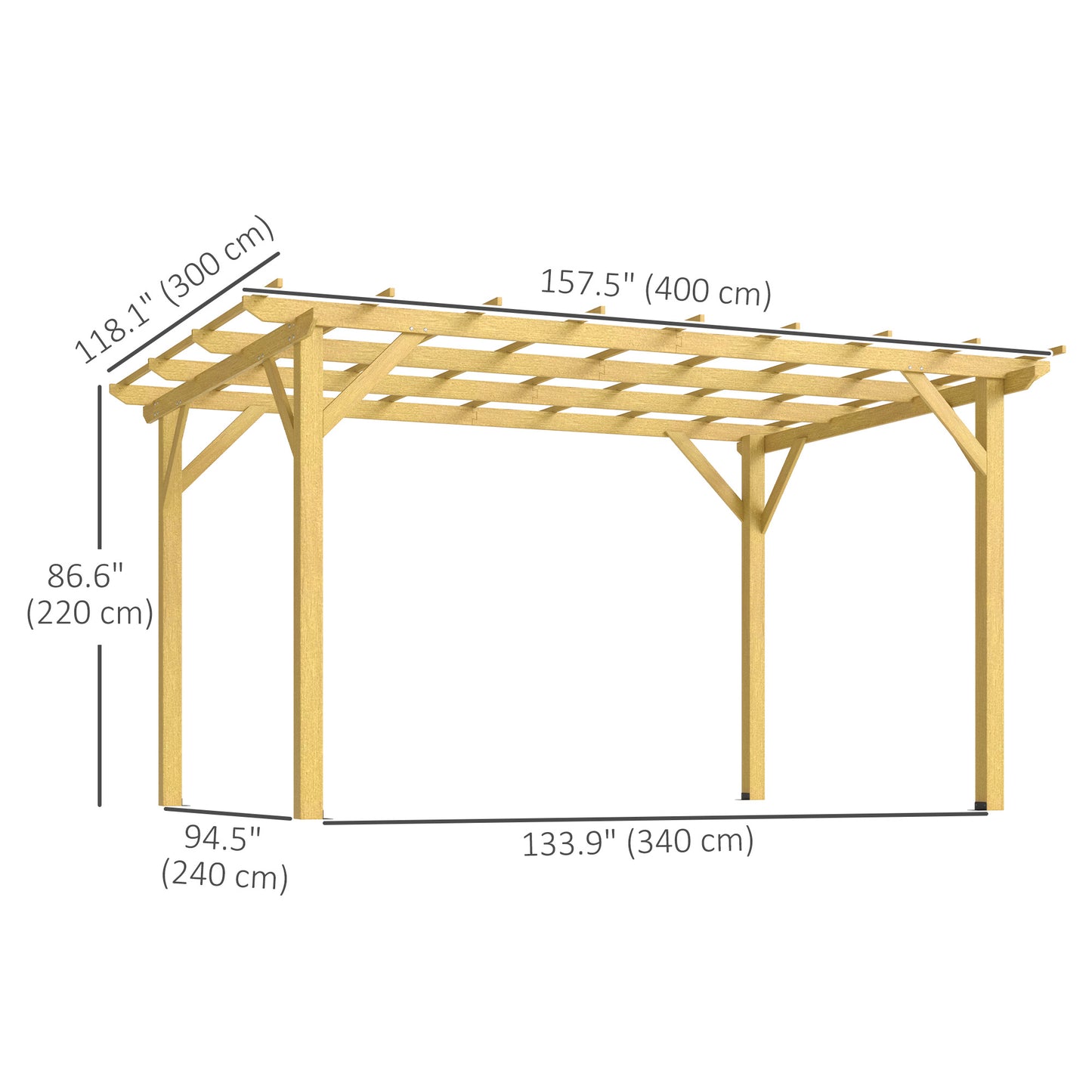 Pergola 10' x 13' avec treillis pour plantes grimpantes, bois naturel