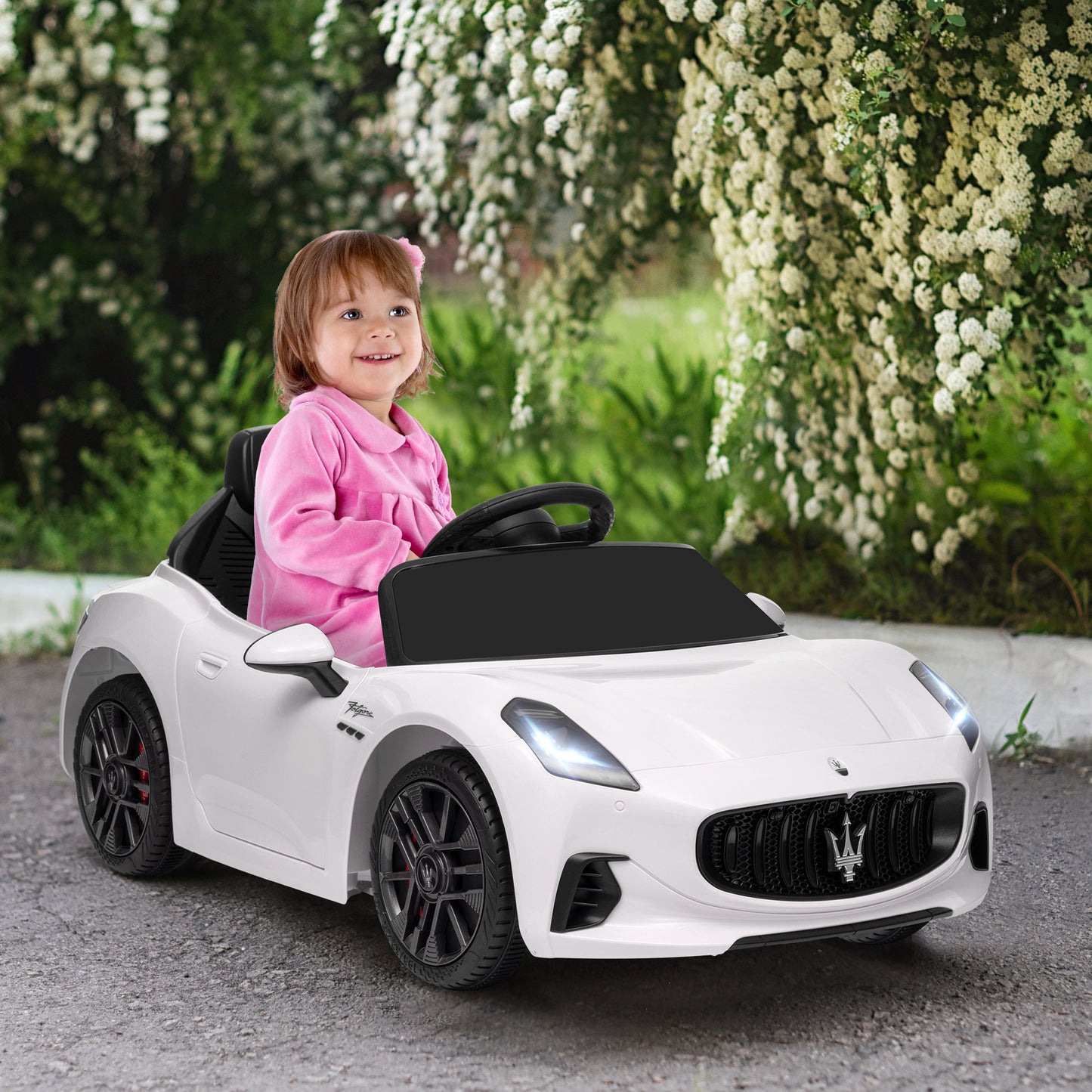 Qaba 12V Maserati Gran Turismo Licensed Kids Electric Car with Remote Control, Soft Start, LED Lights, Music, Horn, MP3 Player, White