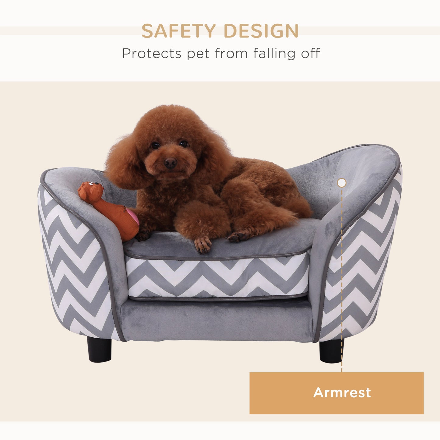 Canapé surélevé pour chien avec rangement, housse de coussin amovible, gris