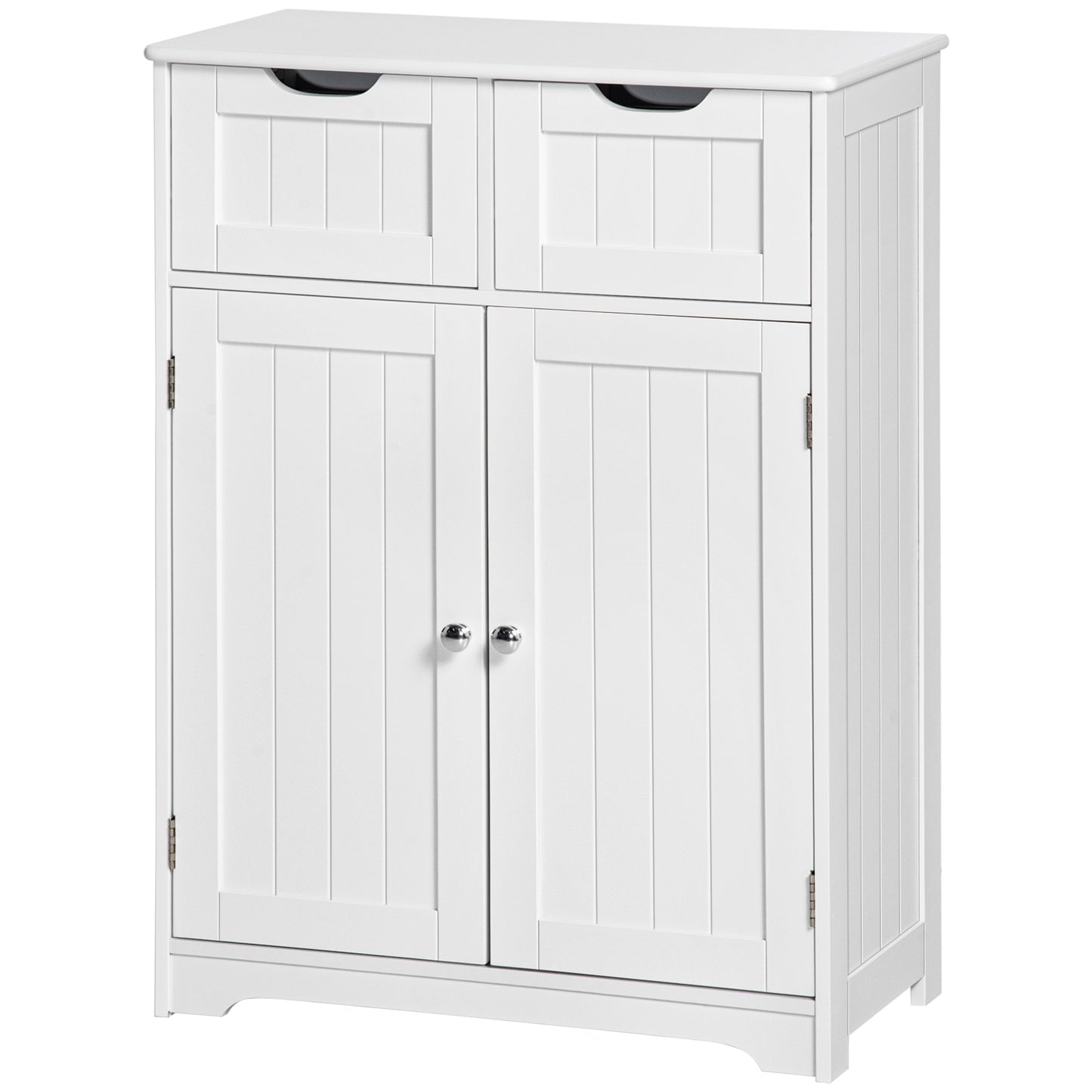 Meuble de salle de bain avec 2 tiroirs, étagère réglable, blanc