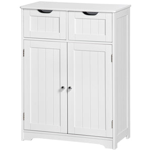 Meuble de salle de bain avec 2 tiroirs, étagère réglable, blanc