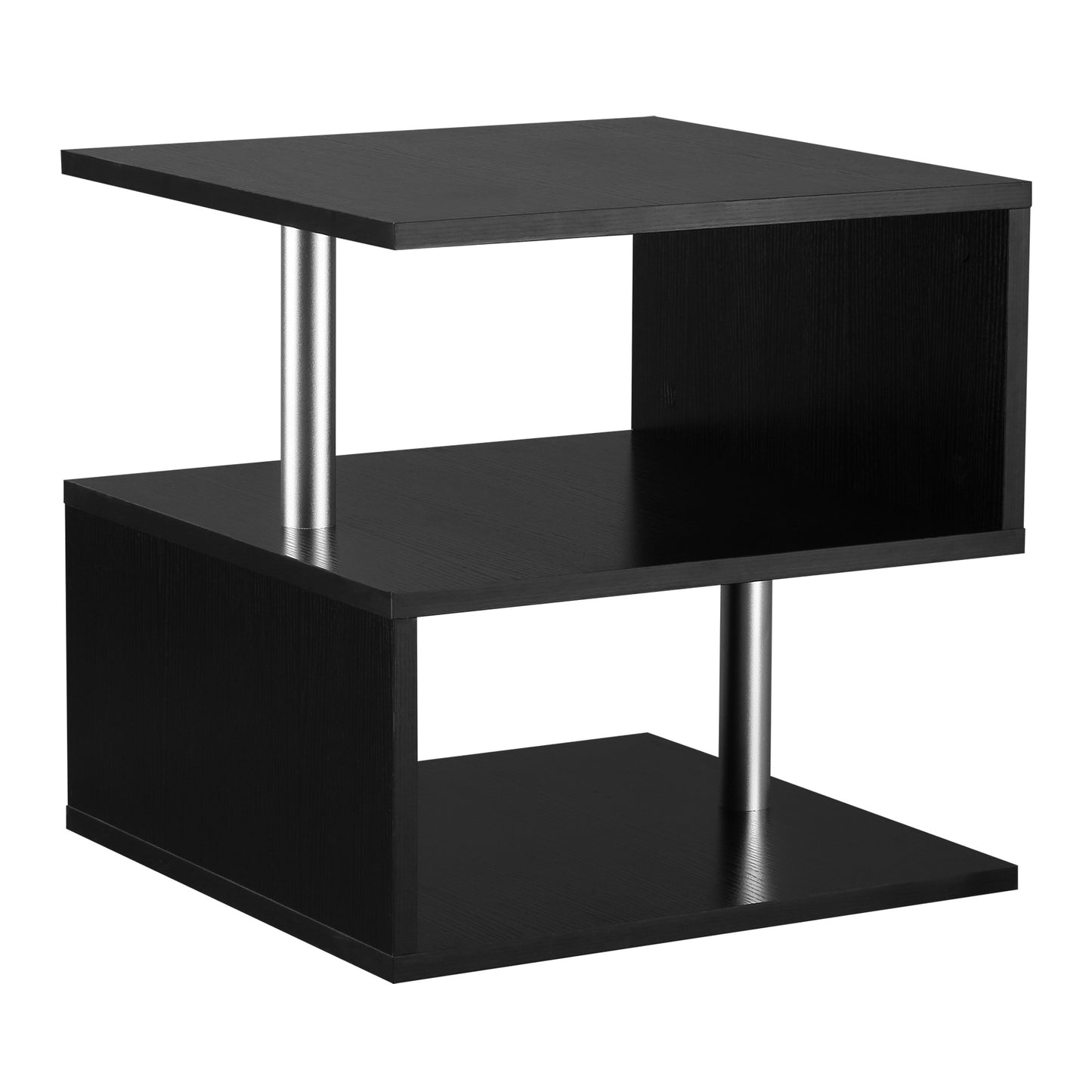 Table d'appoint en bois en forme de S avec 3 étagères de rangement, noir