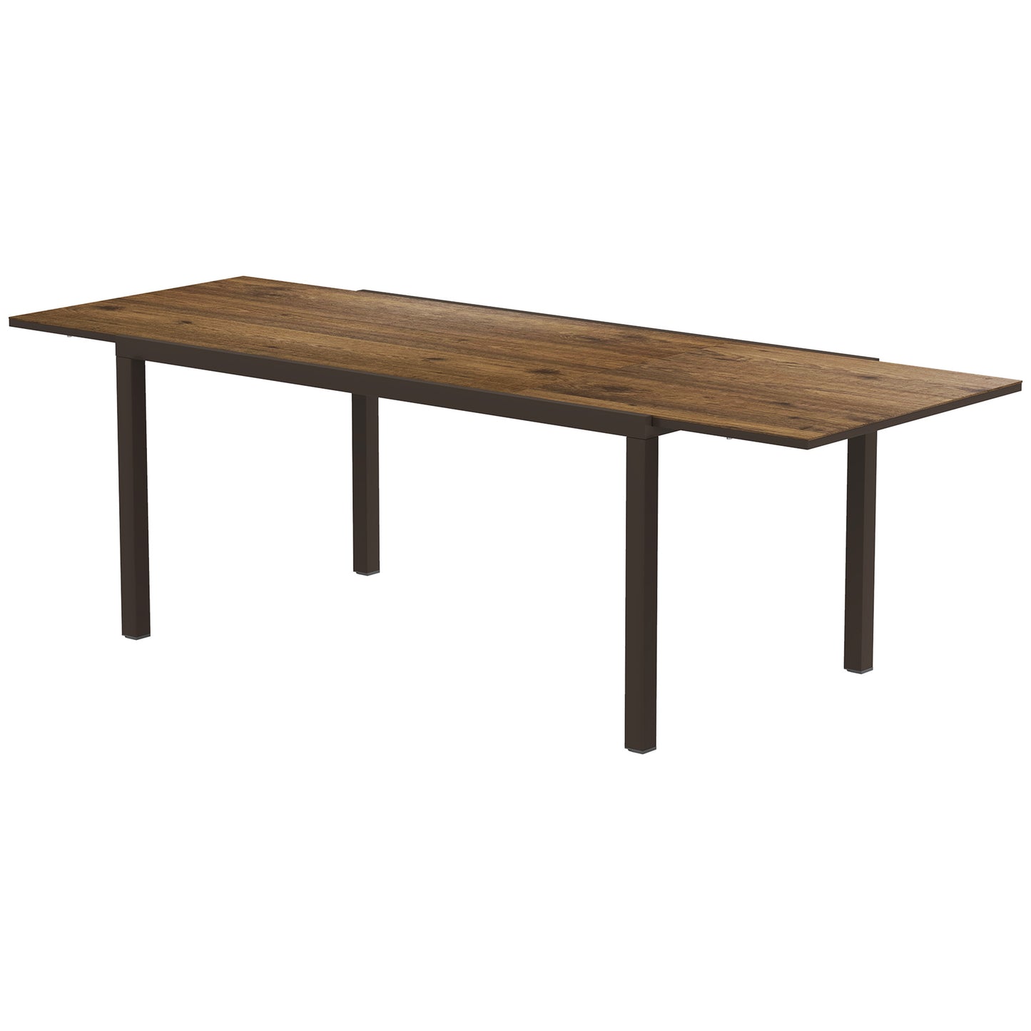 Table à manger extensible pour 6 à 8 personnes, avec bordure en aluminium et cadre en acier, marron