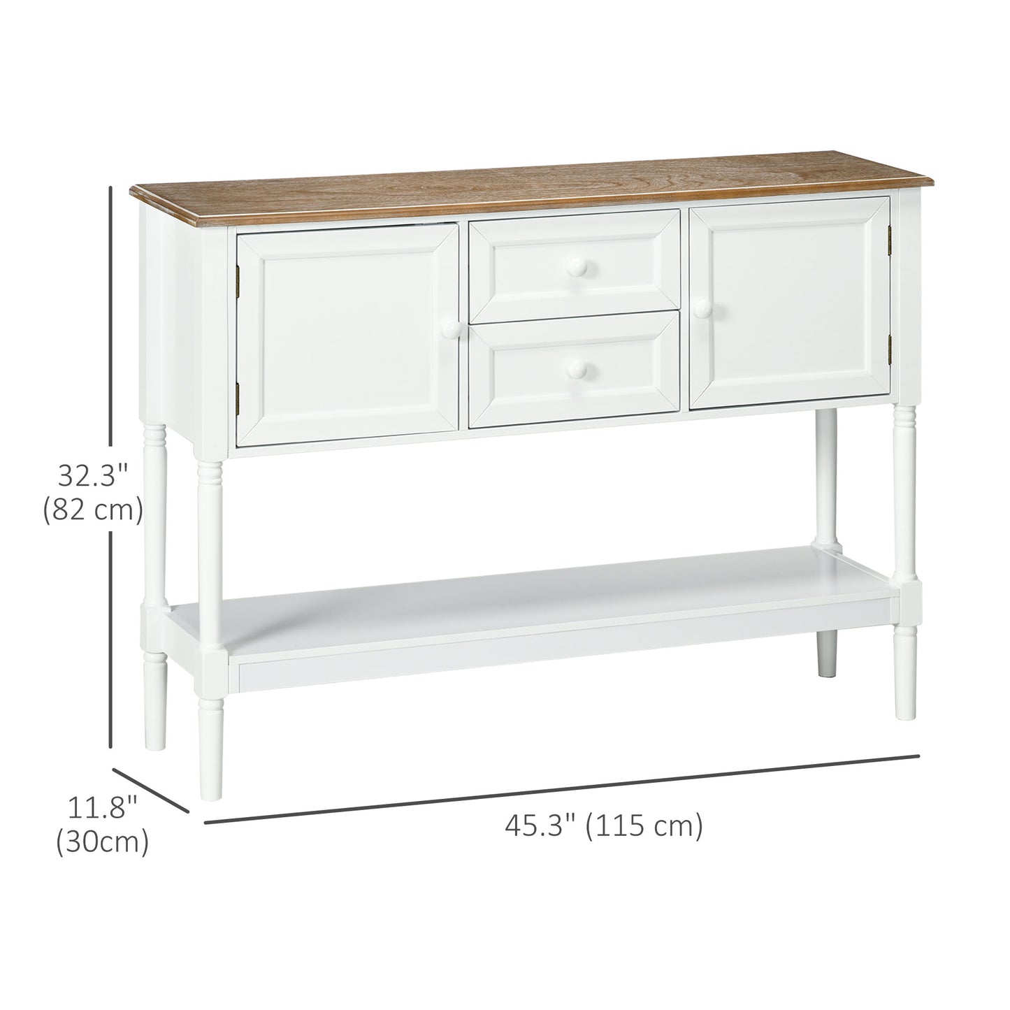 Console vintage avec 2 tiroirs et rangements, blanche