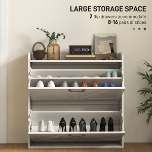 Meuble à chaussures de style ferme avec 2 tiroirs rabattables, étagères réglables, chêne blanc
