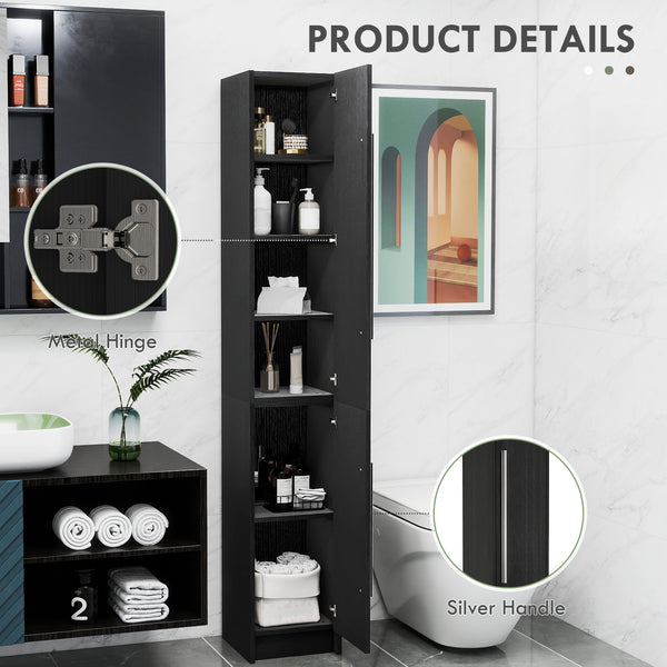 Meuble de rangement de salle de bain avec étagères réglables, organiseur de salle de bain, grain de bois noir