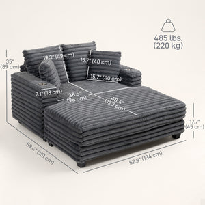 Chaise de lecture rembourré surdimensionné avec porte-gobelets et oreillers, gris