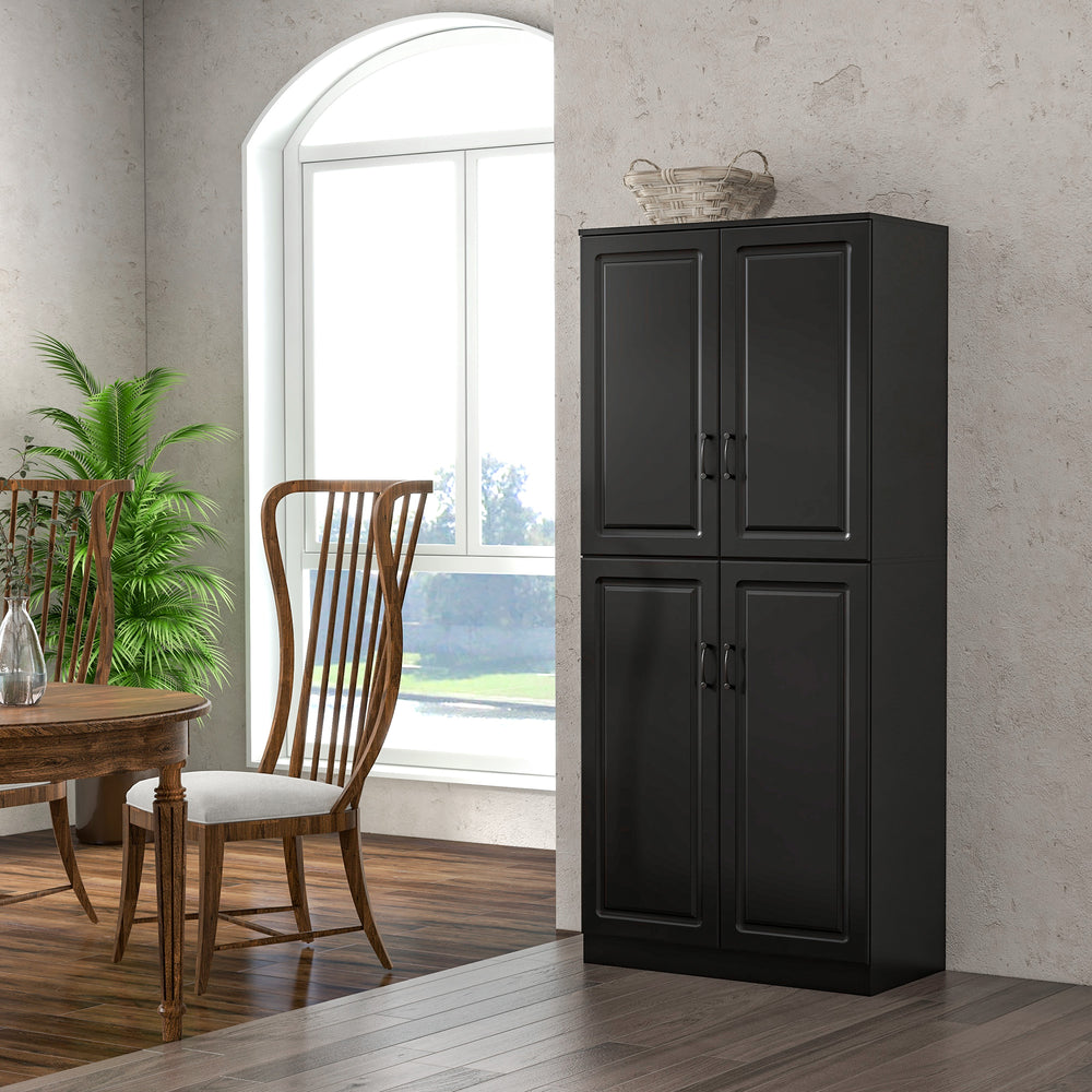 Meuble de rangement avec 4 portes battantes et étagères réglables, noir