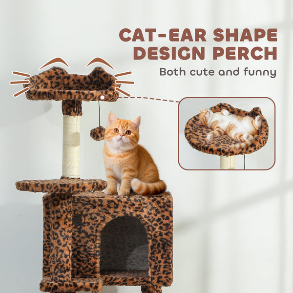 Arbre à chat de 160 cm avec griffoirs en sisal, cabanes, perchoirs moelleux, hamac, imprimé léopard