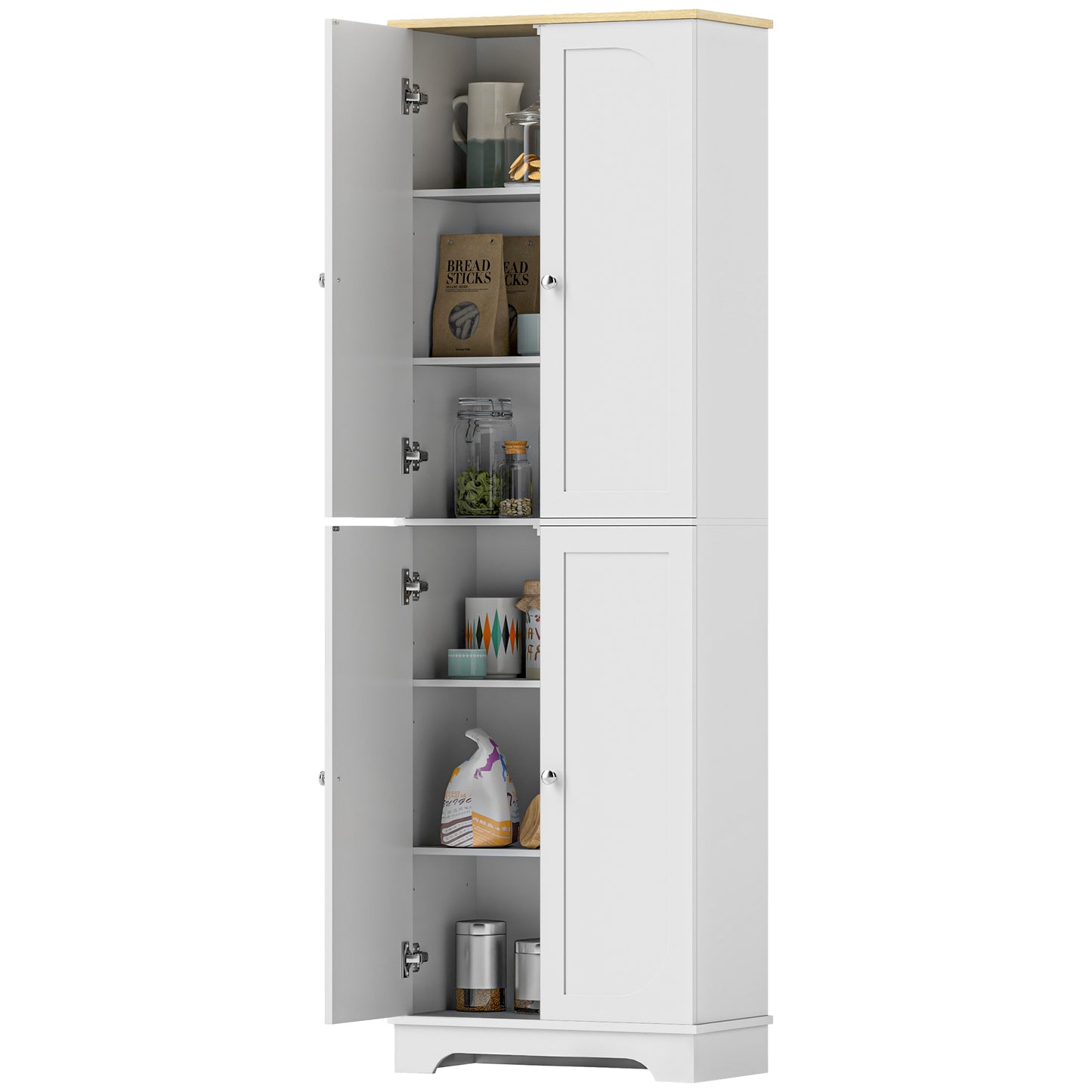 Armoire de rangement de 183 cm de haut, avec étagères réglables, 4 portes, blanc