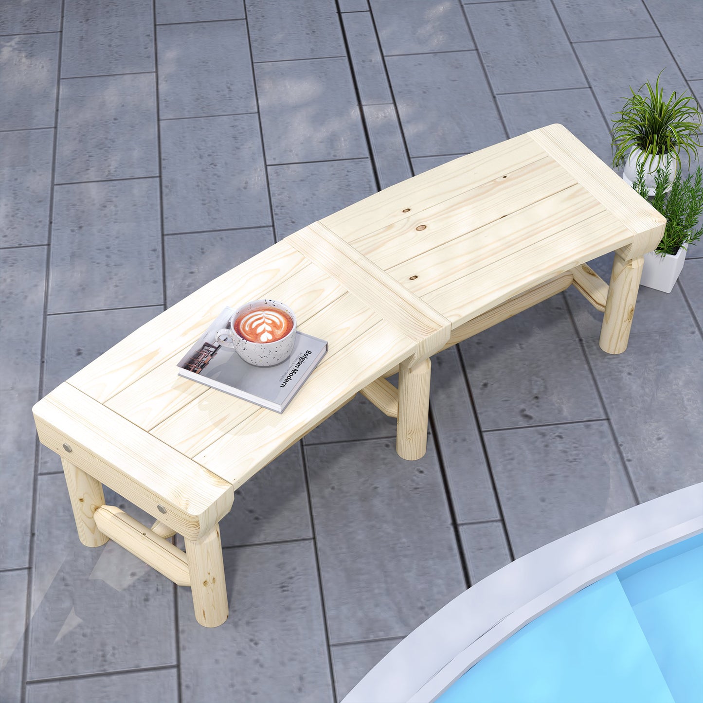 Banc d'extérieur en bois avec assise à lattes pour cour, naturel